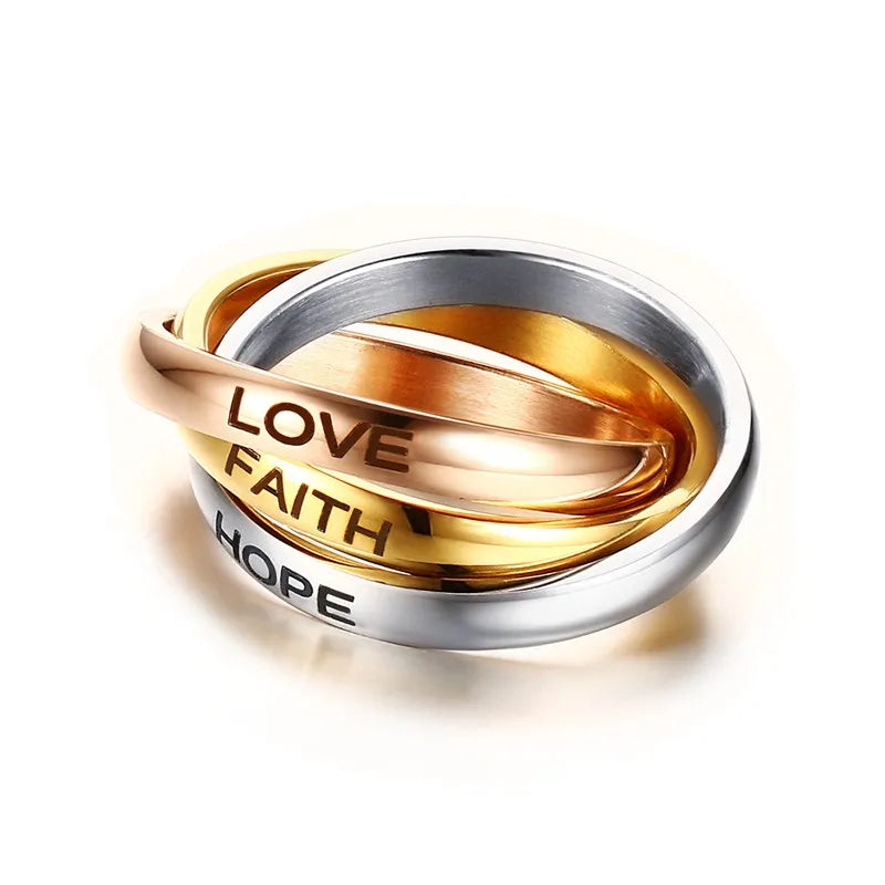 Charm Women Rings Triple Interlocked Rolling Ring Stainless Steel Gold Color Christmas Jewelry