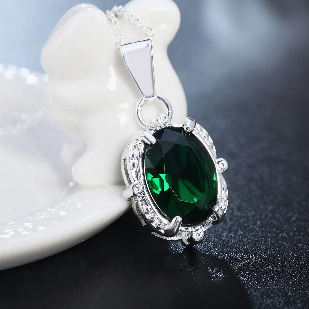 925 Sterling Silver Green Zircon Pendants Necklaces For Women Ladies Luxury Jewelry Accessories Gifts Jewellery Money 925
