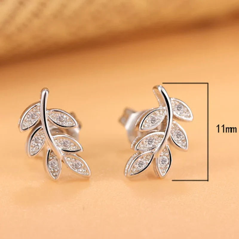 Luxury 925 Sterling Silver Leaf Small Engagement Earrings For Women Fine Jewelry Wholesale Jewellery Prevent Allergies