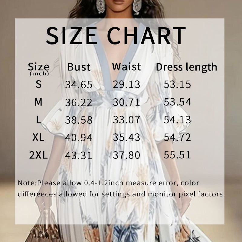 Women's Floral Print Maxi Dress With Deep V-Neck & Flare Sleeves