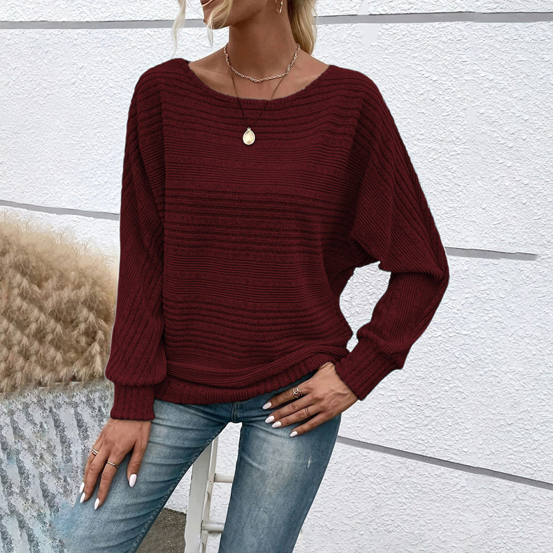 Women’s Textured Round-Neck Long-Sleeve Pullover