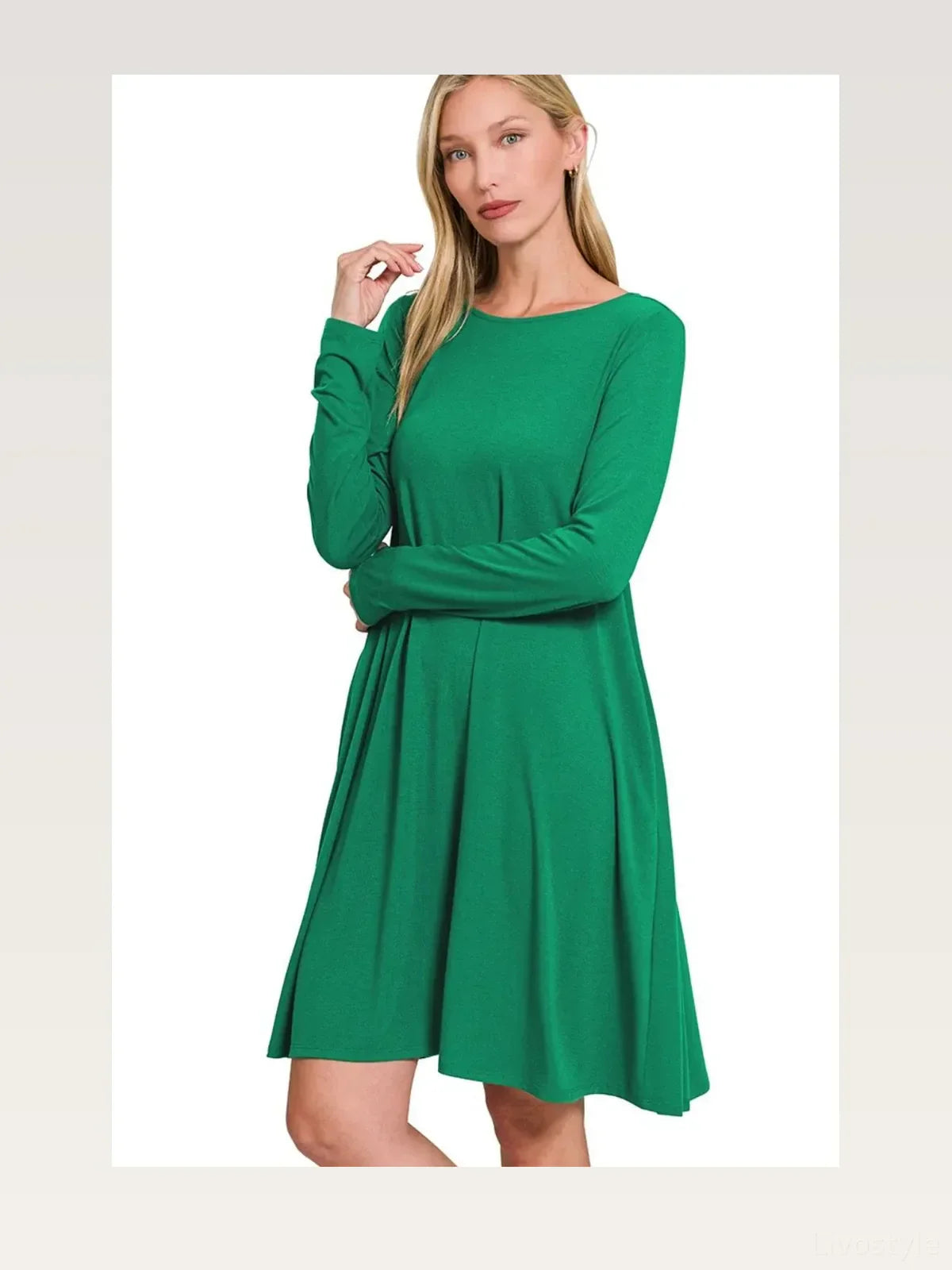 Long-Sleeve Flare Dress with Pockets