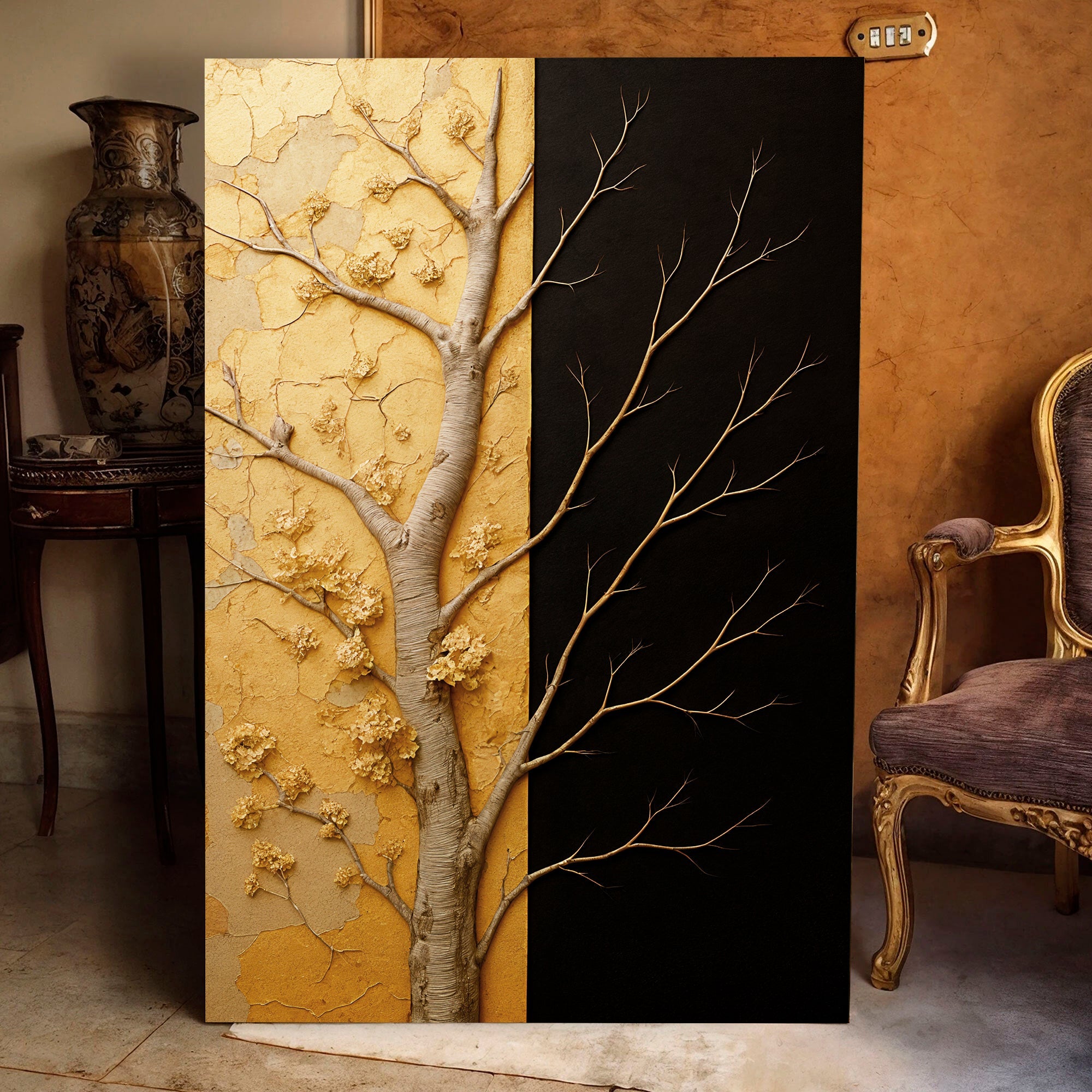 Golden Eclipse Impasto Wall Art