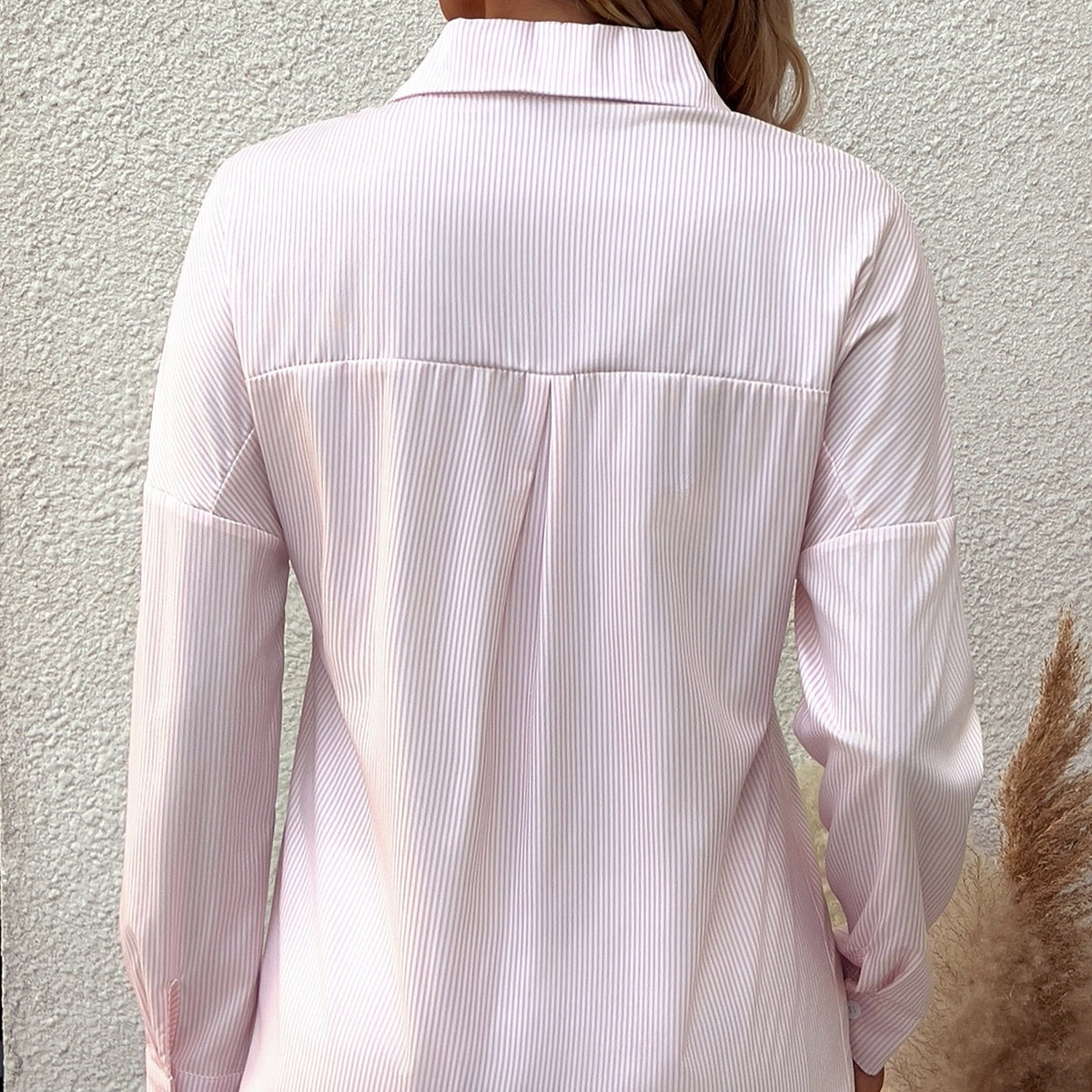 Women's Striped Lapel Long Sleeved Shirt Top