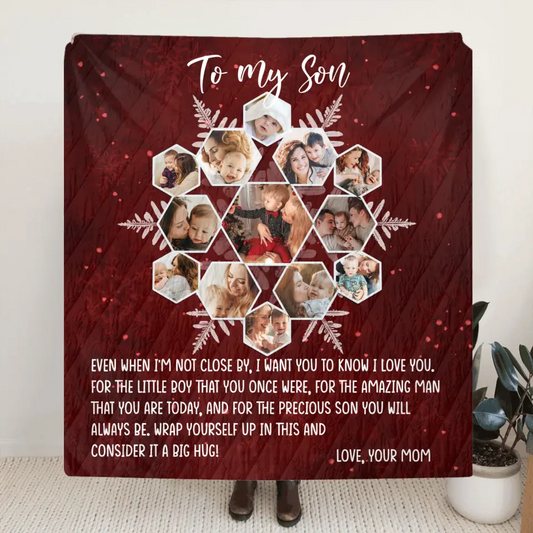 Personalized To My Son Photo Quilt/Fleece Throw Blanket - Gift Idea For Son - Upload Photo - Consider It A Big Hug