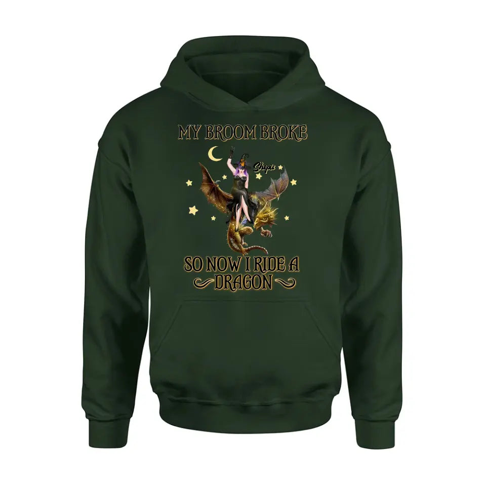 Personalized Witch Dragon T-Shirt/Long Sleeve/Sweatshirt/Hoodie - My Broom Broke So Now I Ride A Dragon