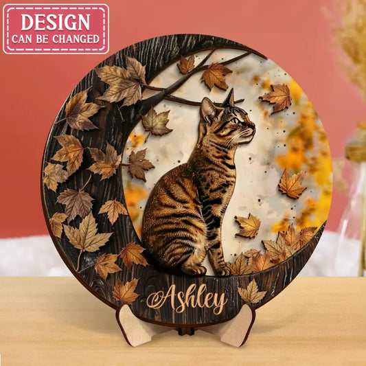 Personalized Cat Moon 2 Layered Wooden Art - Gift Idea For Cat Lover
