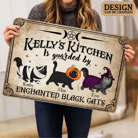 Personalized Cat Doormat - Halloween Gift Idea For Cat Lover - Up to 6 Cats - Witch's Kitchen Is Guarded By Enchanted Black Cats