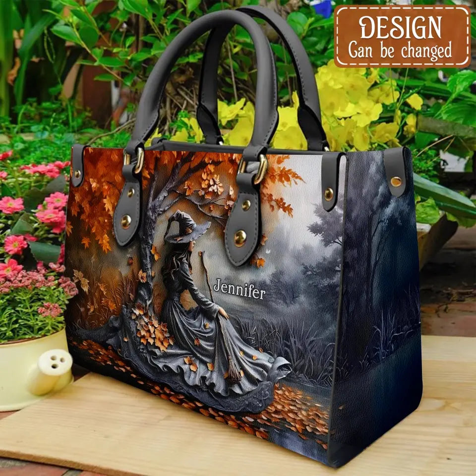 Custom Personalized Witches Broom PU Leather Handbag with Long Straps - Halloween Gift Idea For Woman/ Witch/ Friend