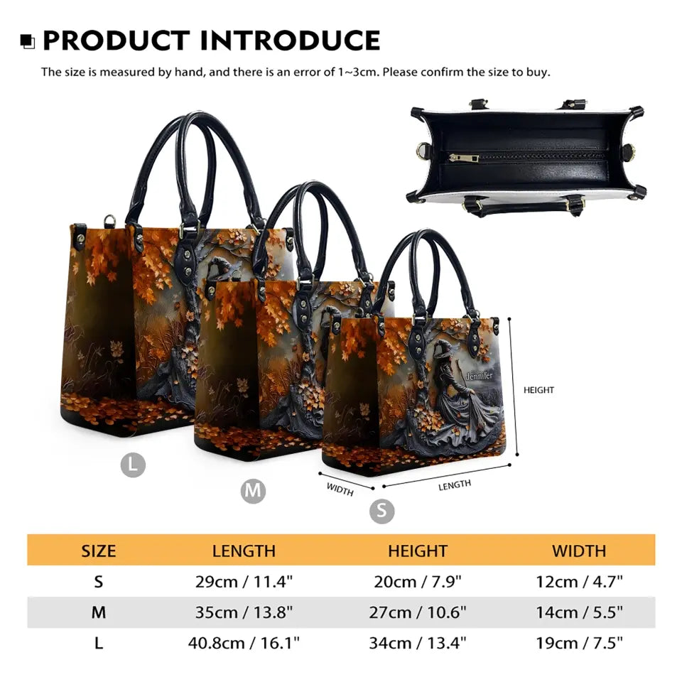 Custom Personalized Witches Broom PU Leather Handbag with Long Straps - Halloween Gift Idea For Woman/ Witch/ Friend
