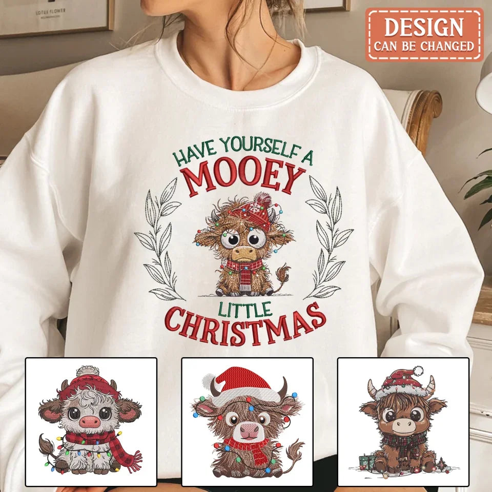 Personalized Cow Embroidered Sweatshirt - Gift Idea For Christmas - Have Yourself A Mooey Little Christmas