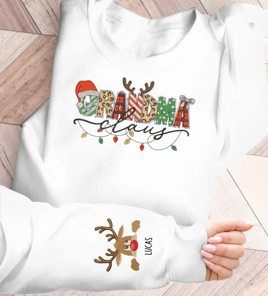 Personalized Mama Claus Embroidered Effect Printed AOP Sweater - Up to 6 Kids - Christmas Gift Idea For Grandma/Mom