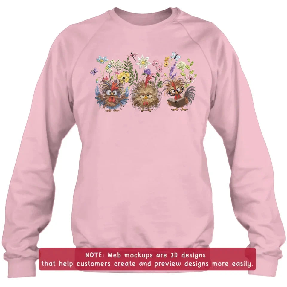 Personalized Chicken Flower Embroidered Sweatshirt - Gift Idea For Chicken Lover