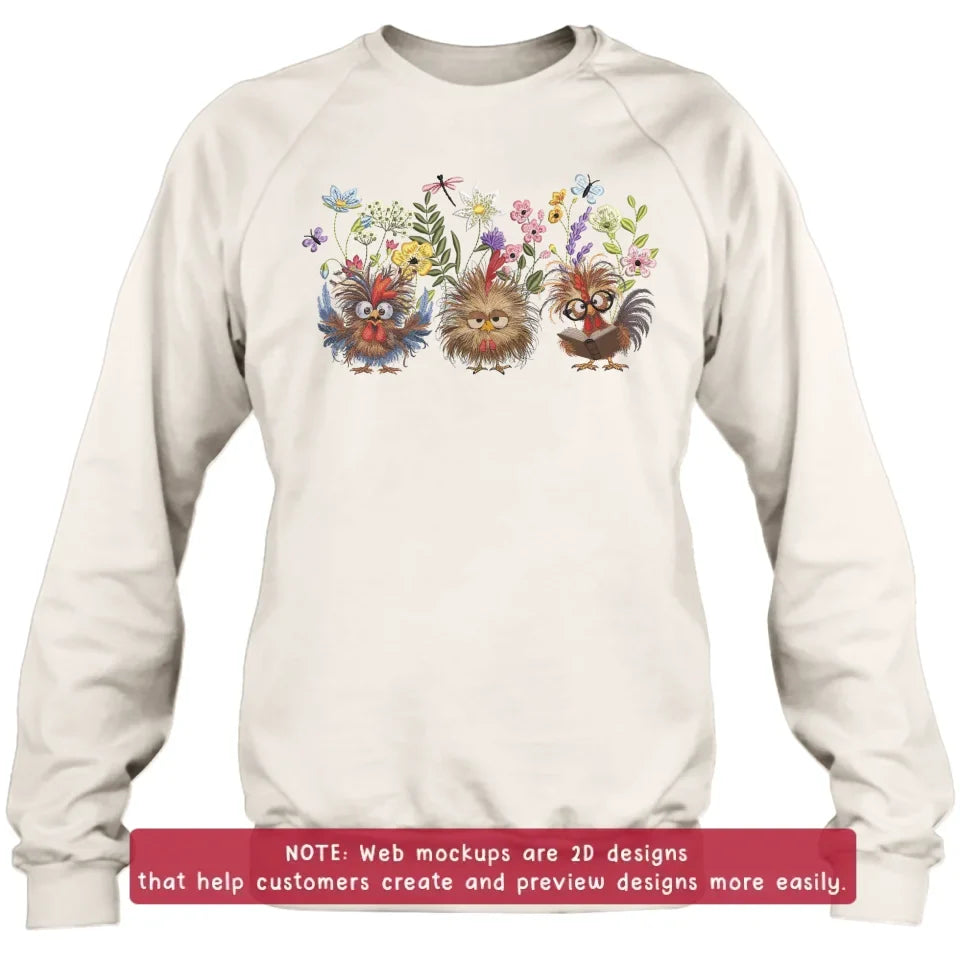 Personalized Chicken Flower Embroidered Sweatshirt - Gift Idea For Chicken Lover