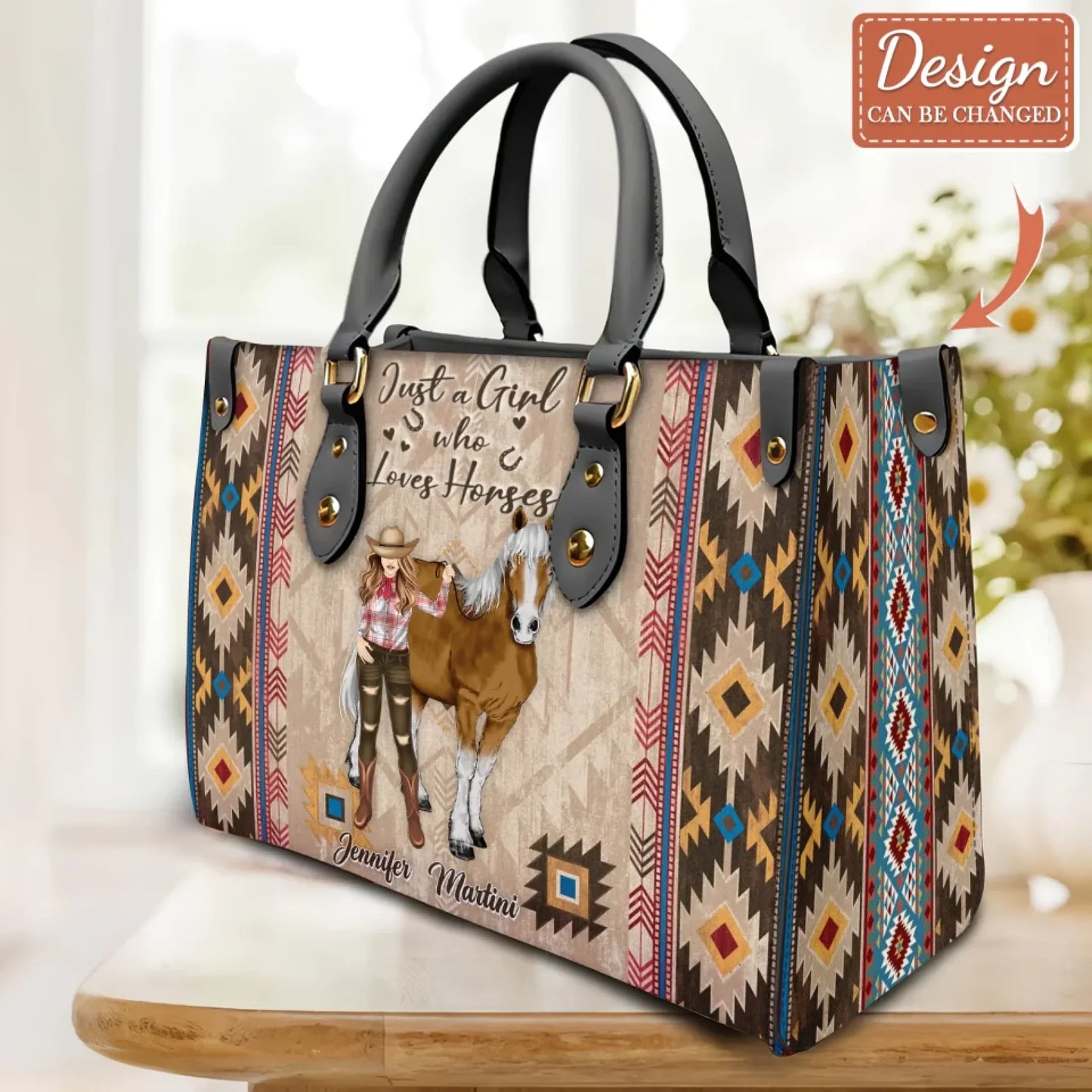 Personalized Horse Girl PU Leather Handbag With Long Straps - Gift Idea For Horse Lovers - Just A Girl Who Loves Horses