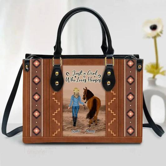 Personalized Horse Girl Leather Handbag with Long Straps - Best Gift For Horse Lover - Just A Girl Who Loves Horses