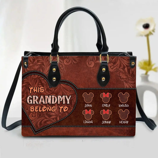 Personalized Grandma Leather Handbag With Long Straps - Perfect Mother’s Day Gift Idea For Grandma/Mom - Up to 6 Kids