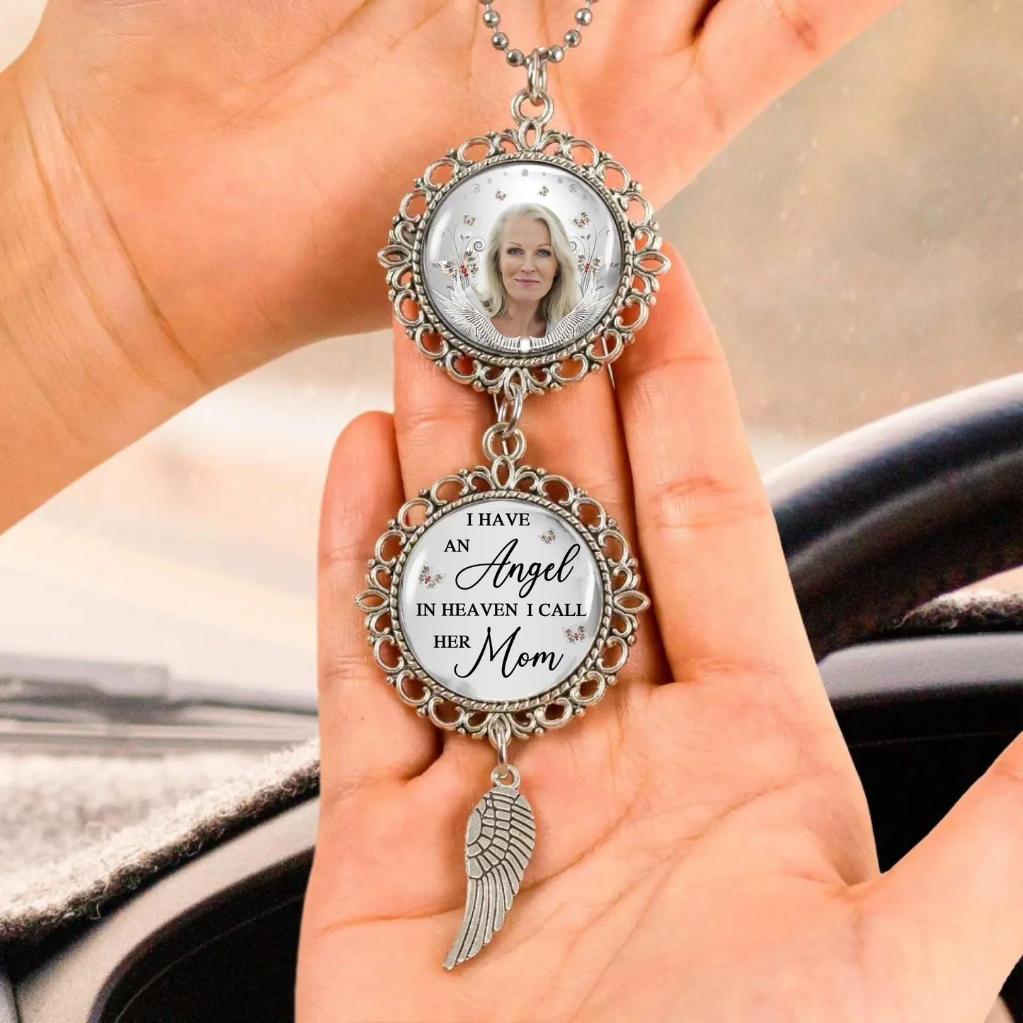 Custom Personalized Mom Memorial Car Charm - Mother’s Day Ornament Gift - Upload Photo - I Have An Angel In Heaven I Call Her Mom