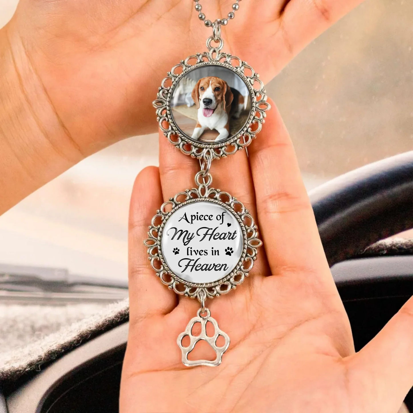 Personalized Dog Memorial Car Charm - Upload Photo - Sympathy Gift For Loss Of Dog - A Piece Of My Heart Lives In Heaven
