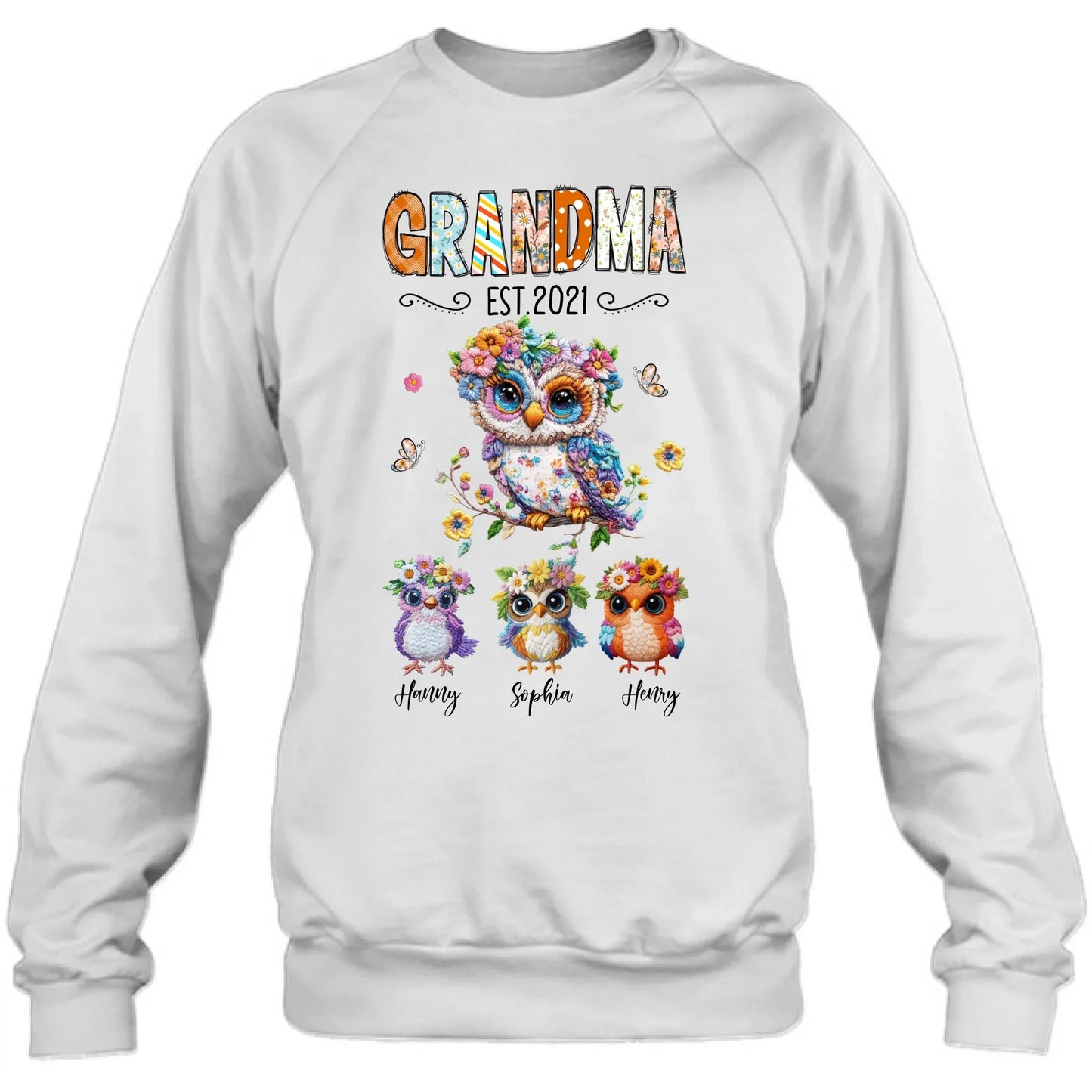 Personalized Owl Grandma Embroidered Effect Design Shirt/Hoodie - Up to 6 Kids - Mother's Day Gift Idea for Grandma/Mom