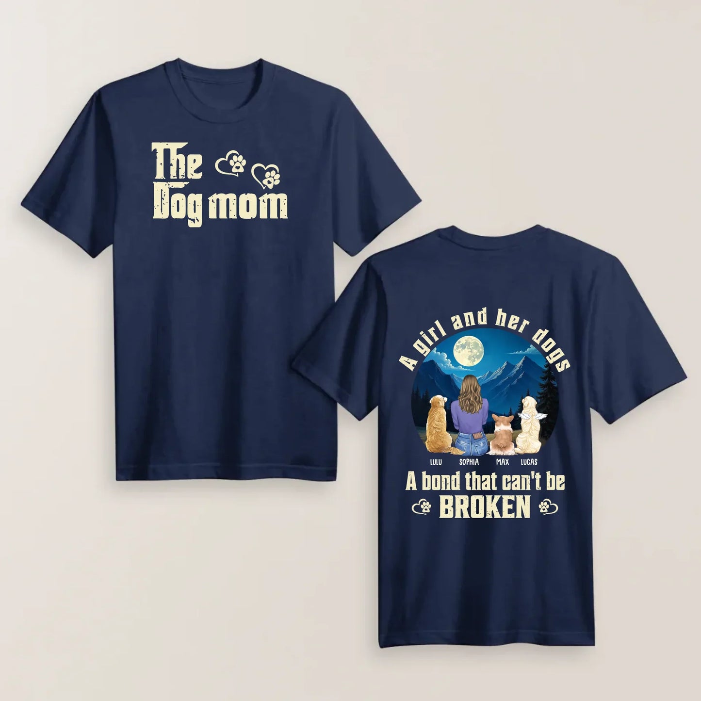 Personalized Dog Mom T-shirt/ Hoodie/ Sweater - Mother's Day Gift Idea For Dog Lover - A Girl And Her Dogs A Bond That Can't Be Broken