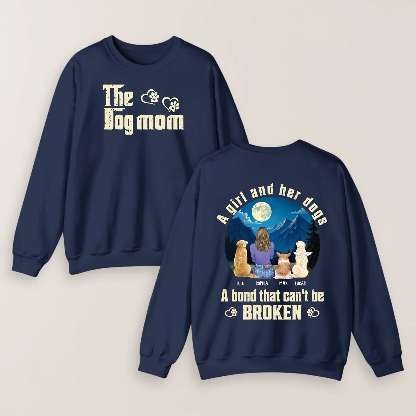 Personalized Dog Mom T-shirt/ Hoodie/ Sweater - Mother's Day Gift Idea For Dog Lover - A Girl And Her Dogs A Bond That Can't Be Broken