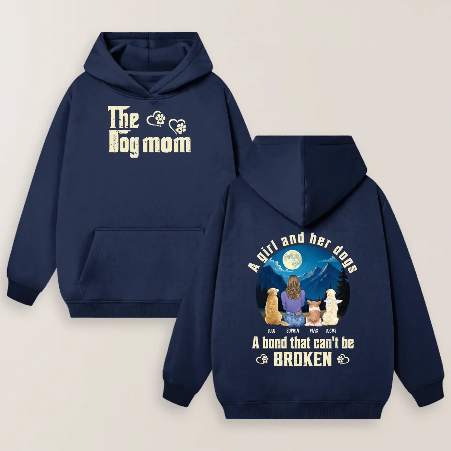 Personalized Dog Mom T-shirt/ Hoodie/ Sweater - Mother's Day Gift Idea For Dog Lover - A Girl And Her Dogs A Bond That Can't Be Broken