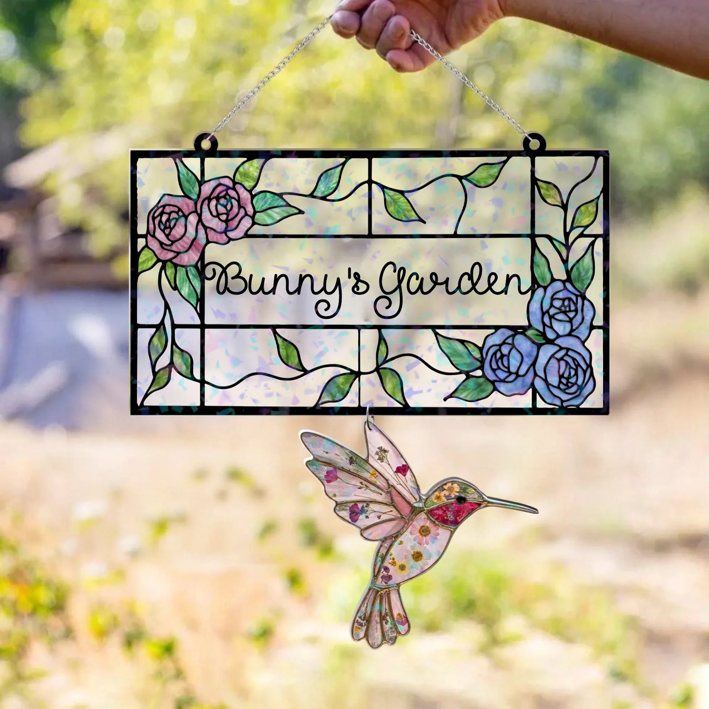 Personalized Hologram Garden Decor With Hanging Piece - Gift Idea For Mother/Grandma