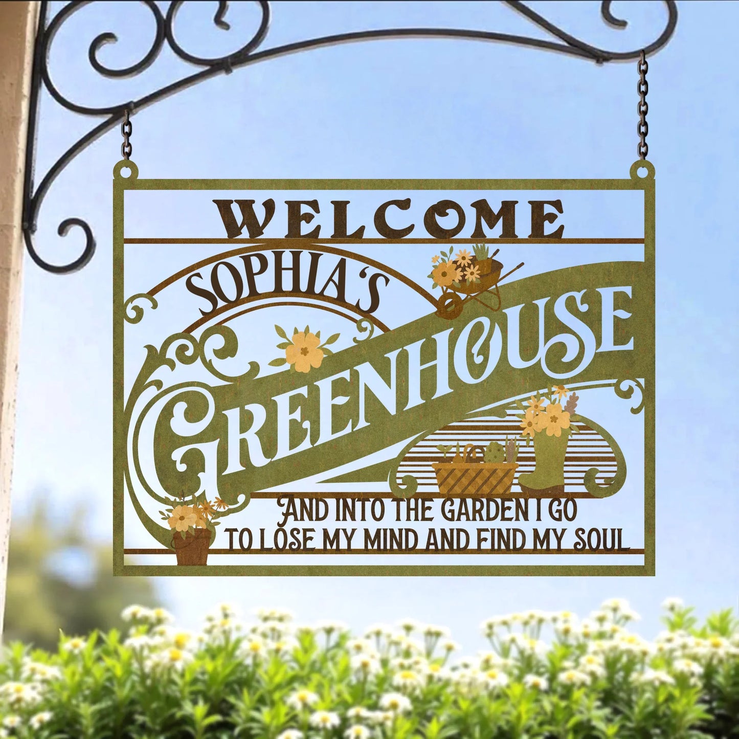 Personalized Welcome Greenhouse Metal Sign - Gift Idea For Garden Lover - And Into The Garden I Go To Lose My Mind And Find My Soul