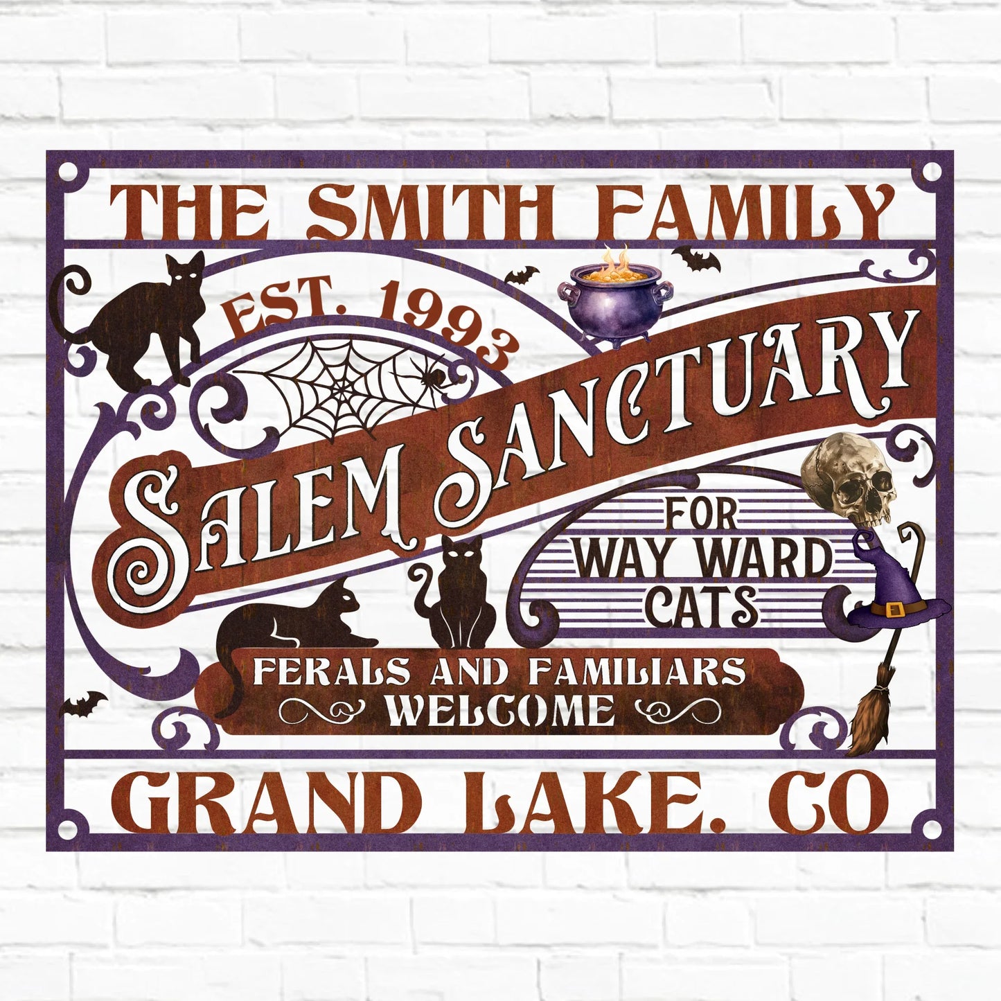 Personalized Salem Sanctuary Metal Sign - Gift Idea For Witch Lover - Ferals And Familiars Welcome