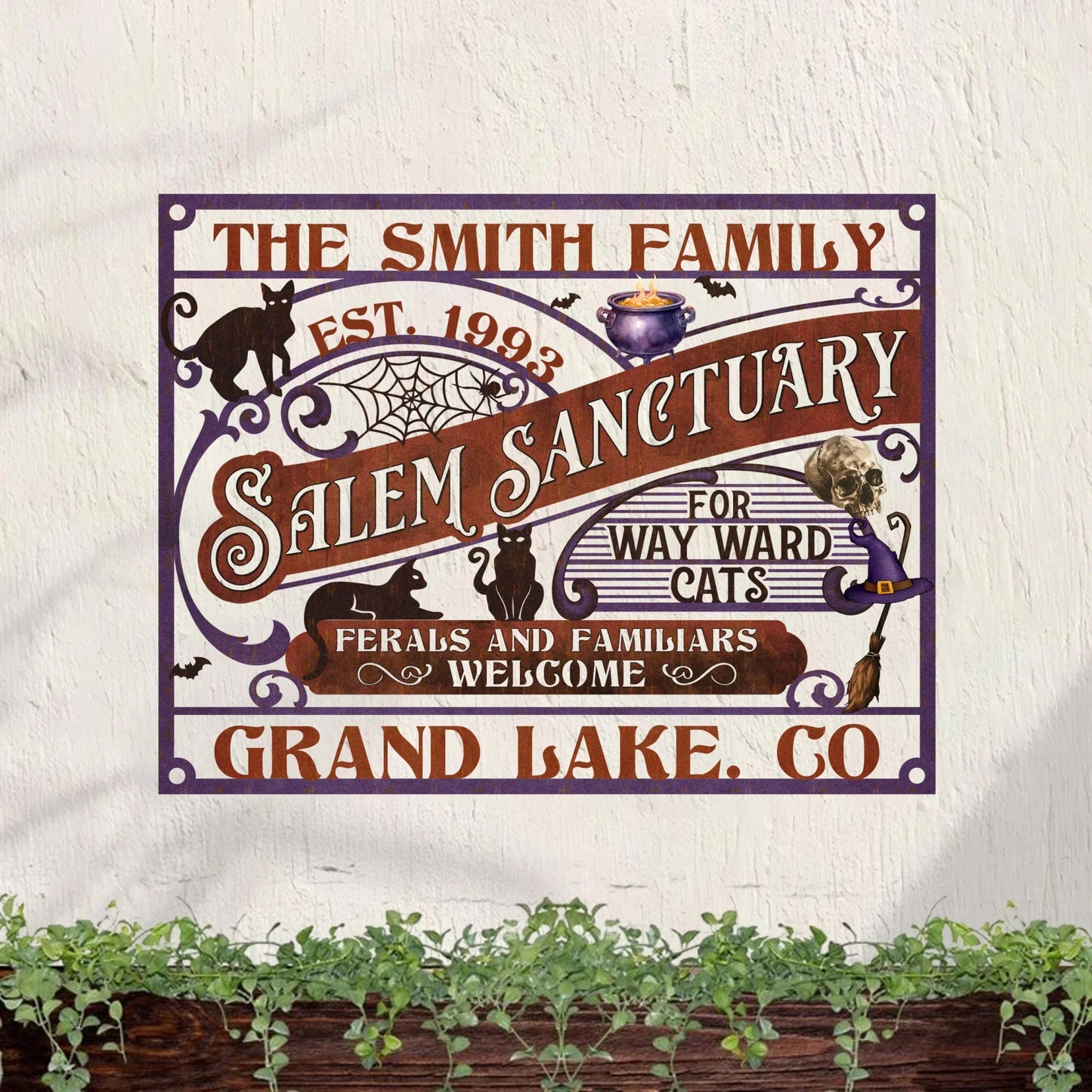Personalized Salem Sanctuary Metal Sign - Gift Idea For Witch Lover - Ferals And Familiars Welcome