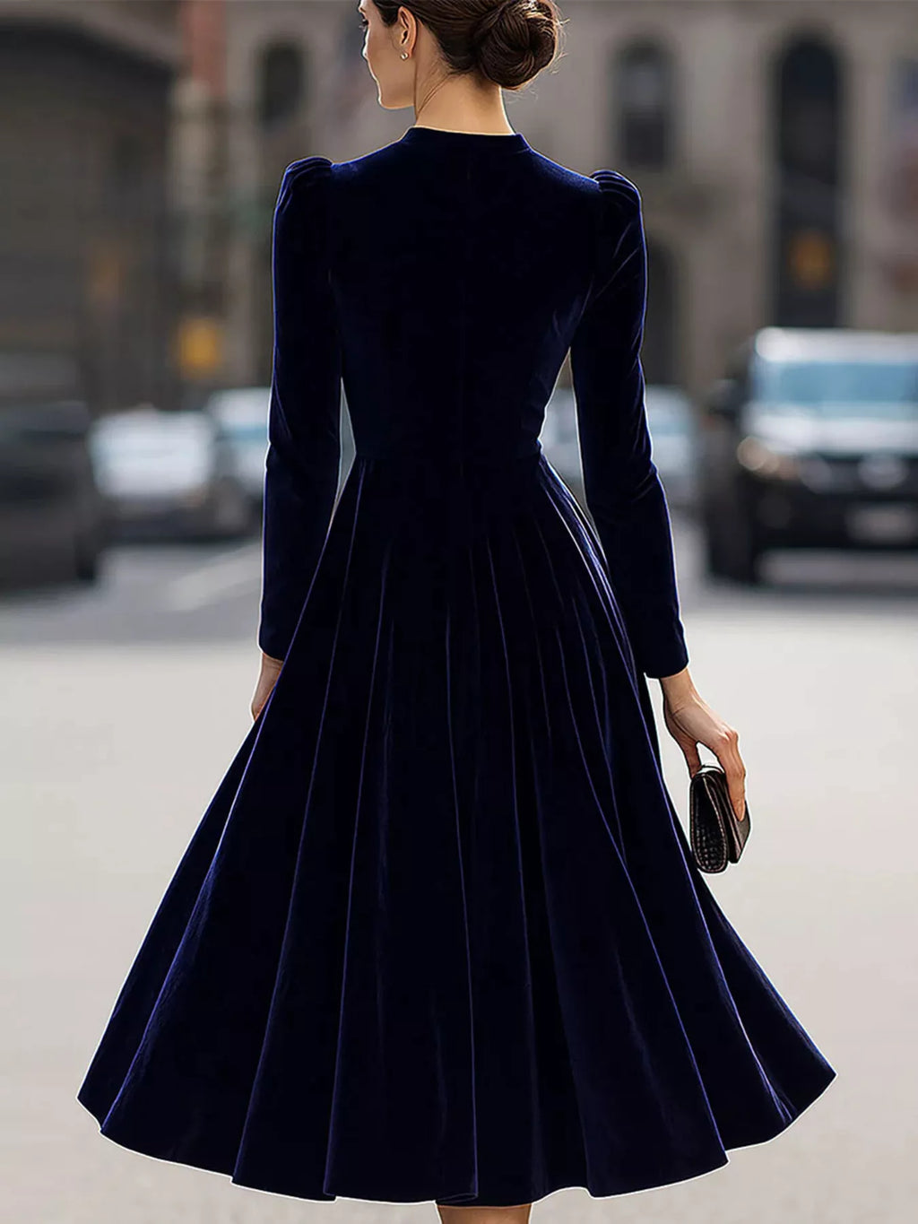 Velvet Long Sleeve A-Line Dress