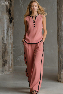 Women’s Sleeveless V-Neck Wide-Leg Pants Set