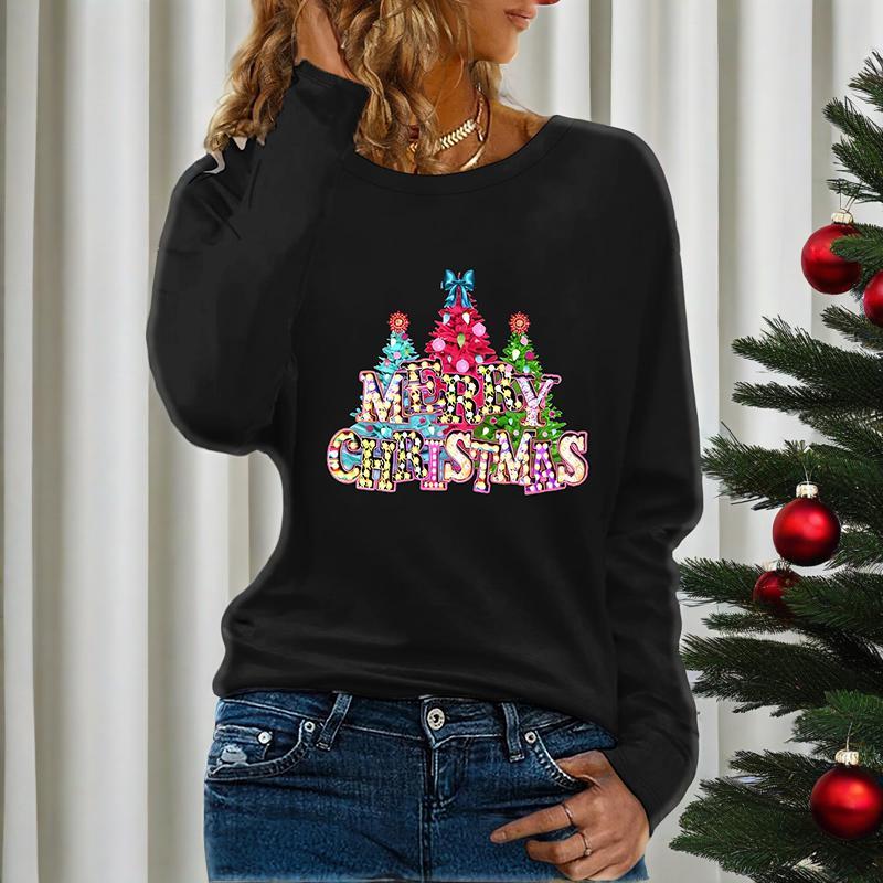 Women’s Long Sleeve Merry Christmas T-Shirt – Cute Christmas Tree Graphic Tee