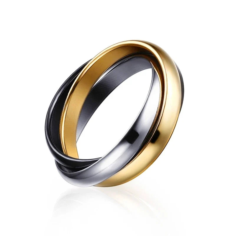 Charm Women Rings Triple Interlocked Rolling Ring Stainless Steel Gold Color Christmas Jewelry