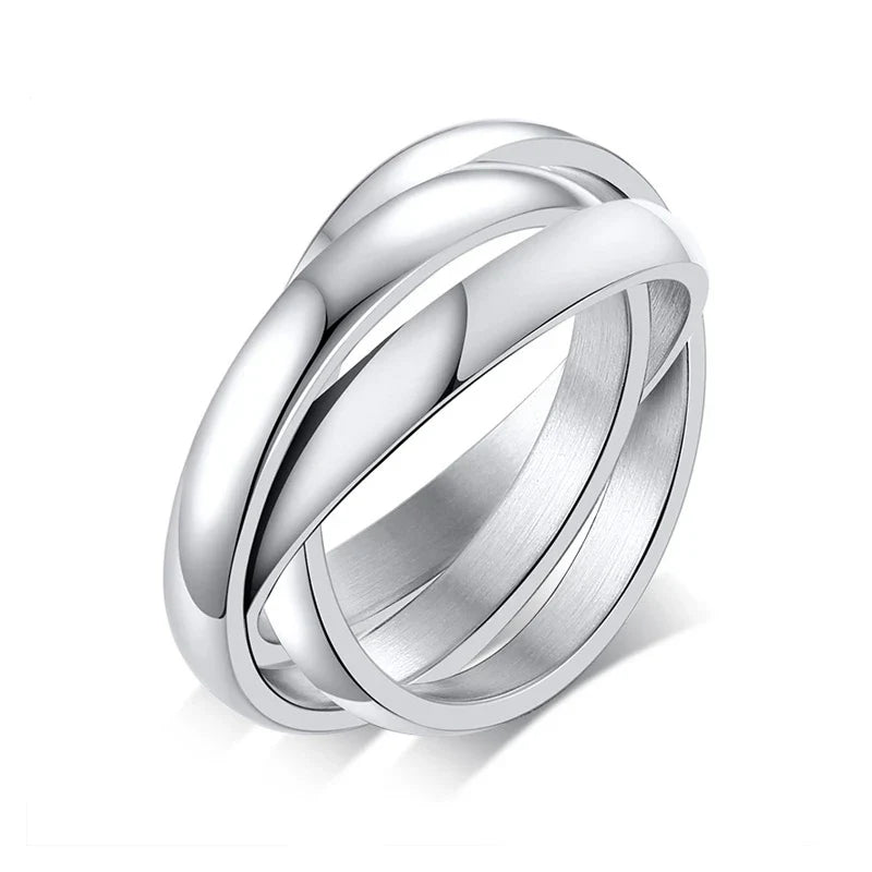 Charm Women Rings Triple Interlocked Rolling Ring Stainless Steel Gold Color Christmas Jewelry
