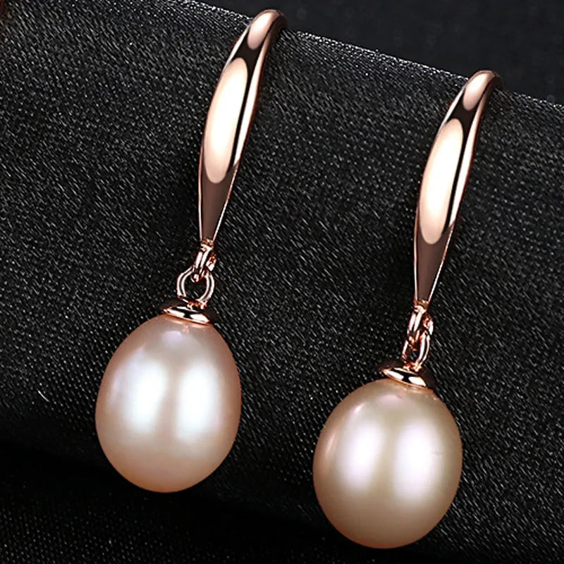925 Sterling Silver Rose Gold Drop Earrings For Women Freshwater Pearl Earrings Wedding Jewelry White Pink Purple