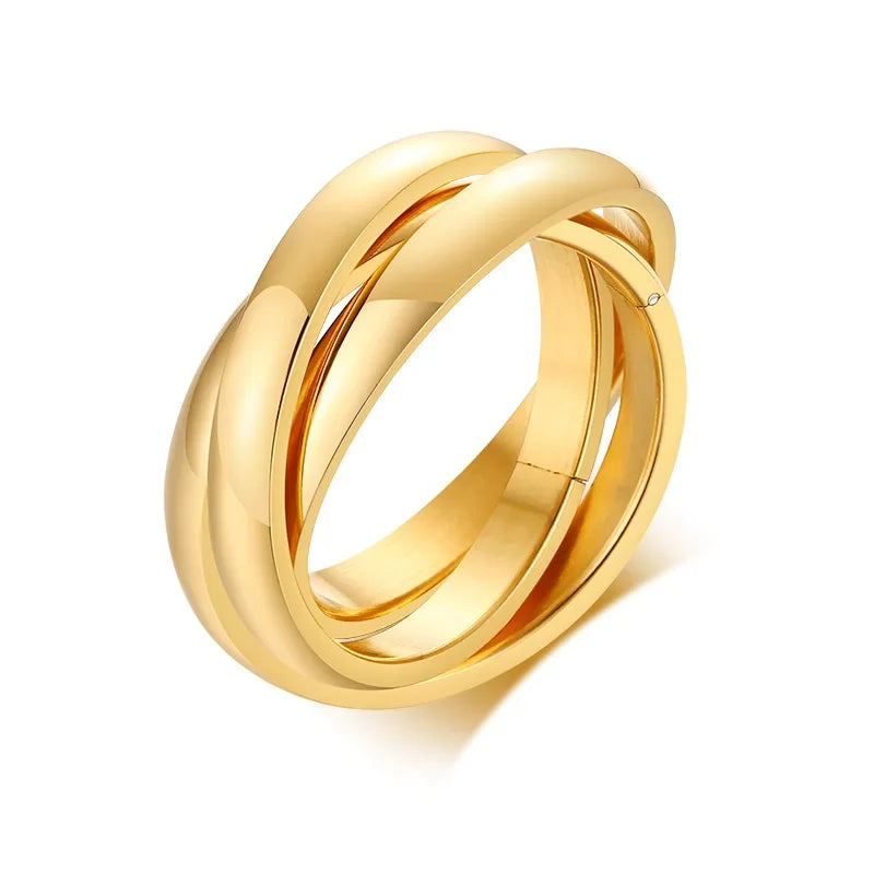 Charm Women Rings Triple Interlocked Rolling Ring Stainless Steel Gold Color Christmas Jewelry
