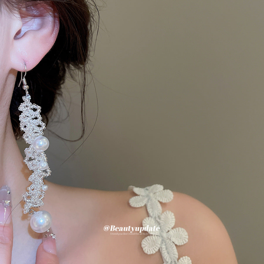 Women's French Style Crystal String Beads Lace Pearl Elegant Jewelry Set