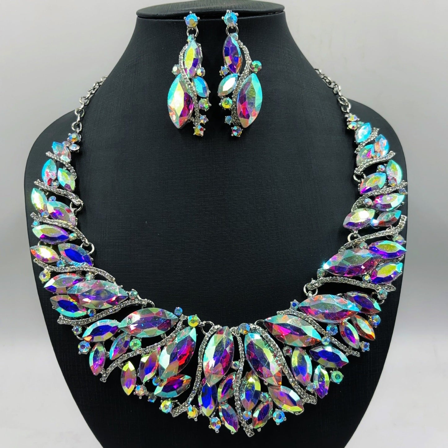 Women's Exaggerated 2 Pcs Crystal Suite Bridal Jewelry Set