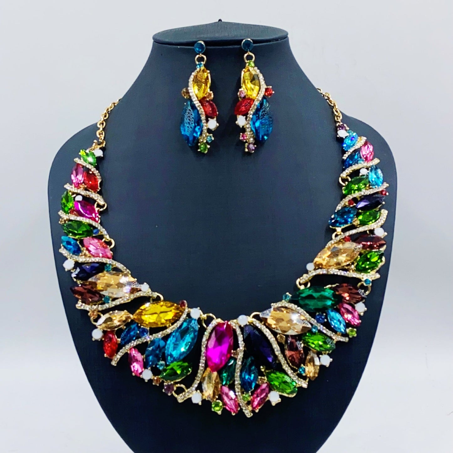 Women's Exaggerated 2 Pcs Crystal Suite Bridal Jewelry Set