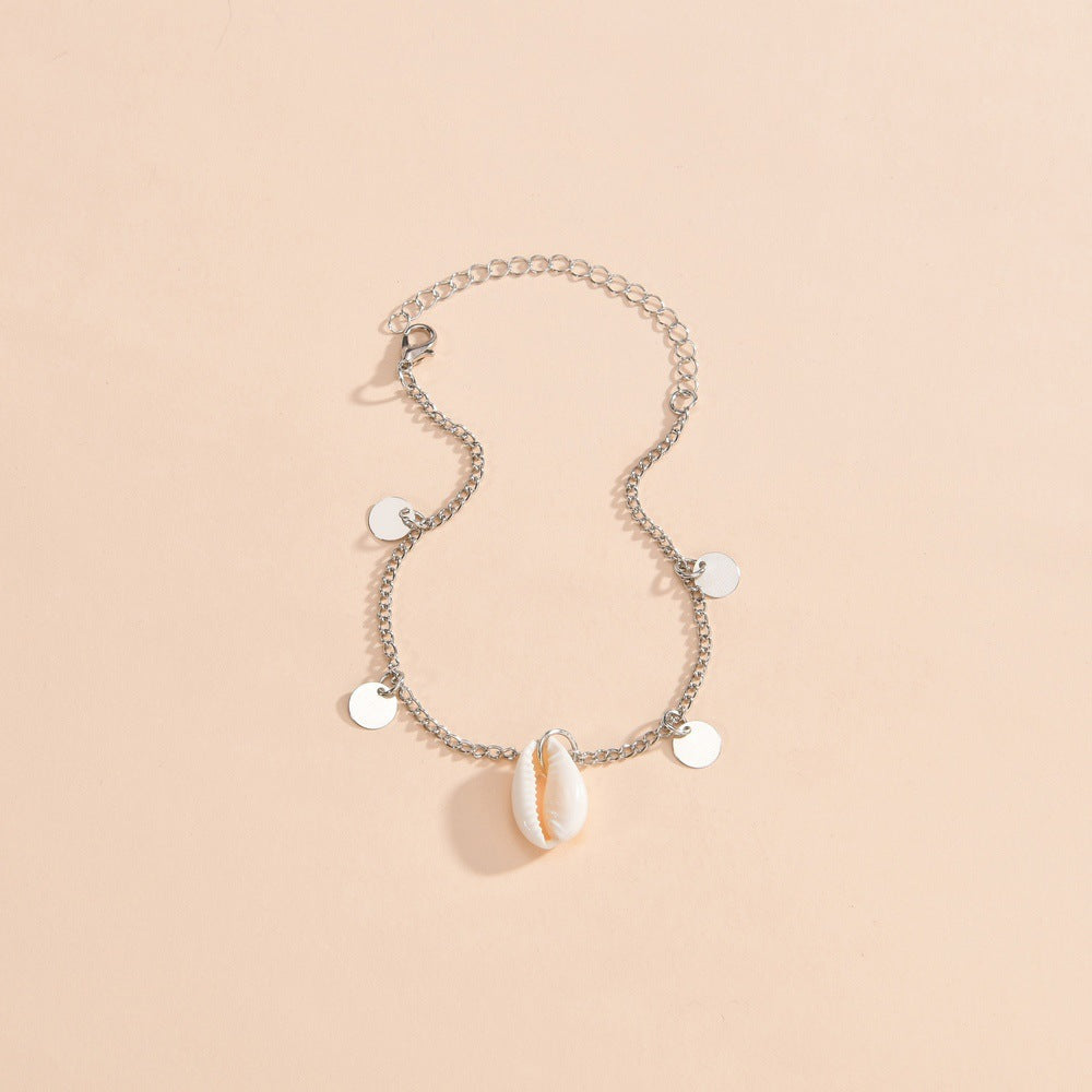 Beach Shell Pendant Circular Tassel Women Anklet Jewelry