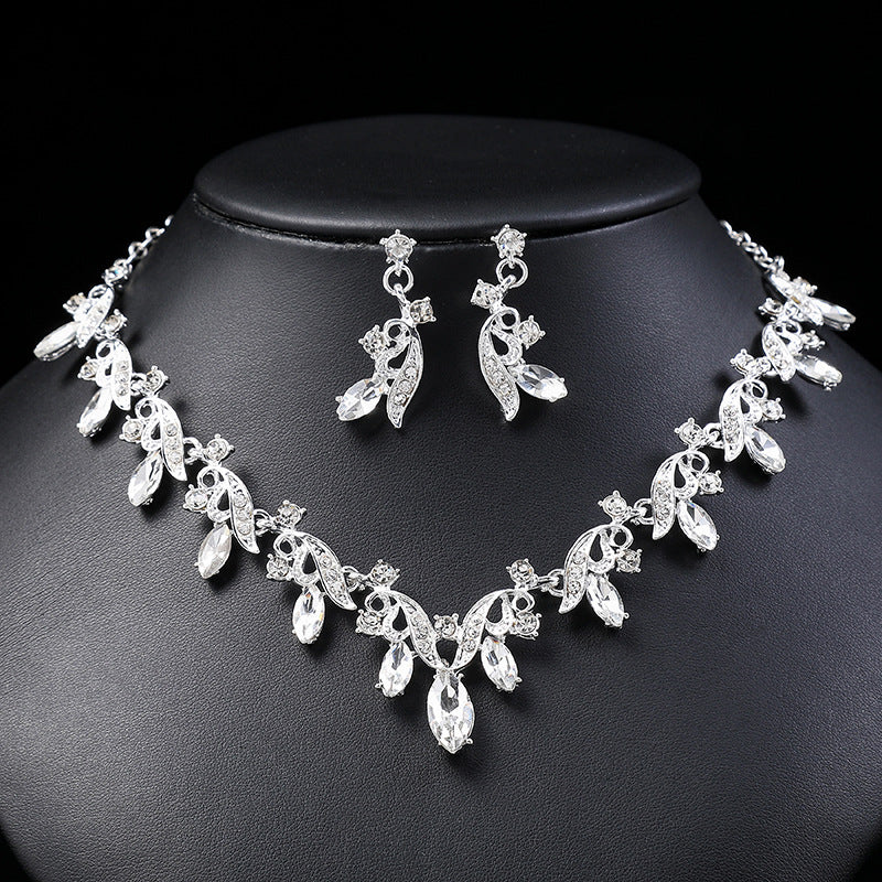 Women's Bride Suite Crystal Gem Short Clavicle Jewelry Set