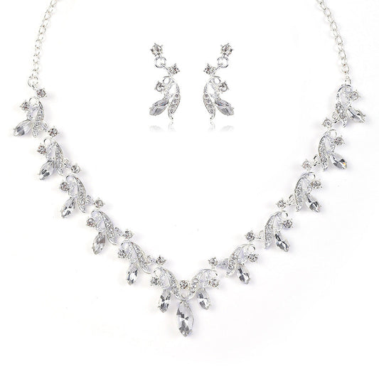 Women's Bride Suite Crystal Gem Short Clavicle Jewelry Set