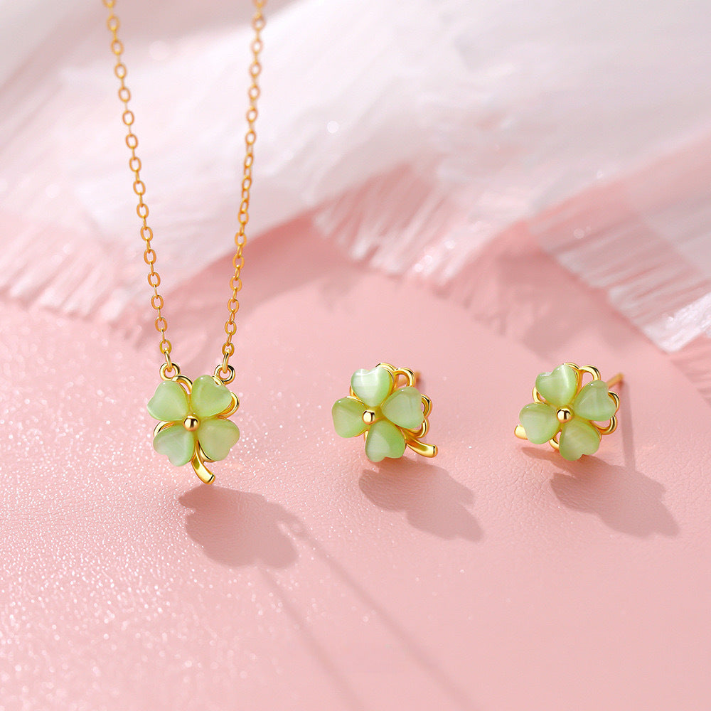 Women's Opal Clover Fashionable Classic Elegant Light Luxury Simplicity Jewelry Set