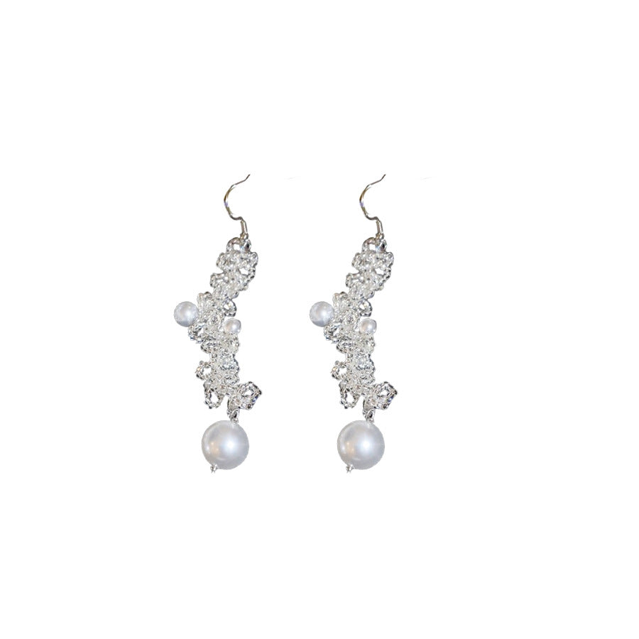 Women's French Style Crystal String Beads Lace Pearl Elegant Jewelry Set