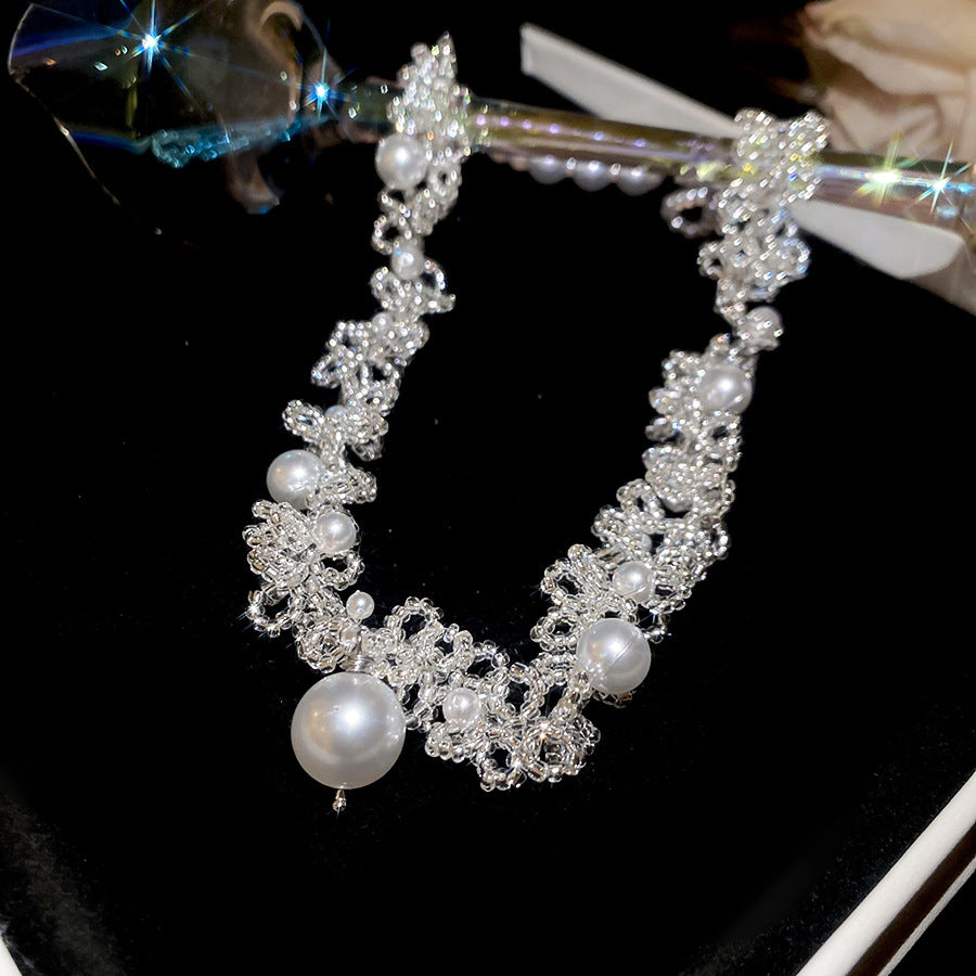 Women's French Style Crystal String Beads Lace Pearl Elegant Jewelry Set