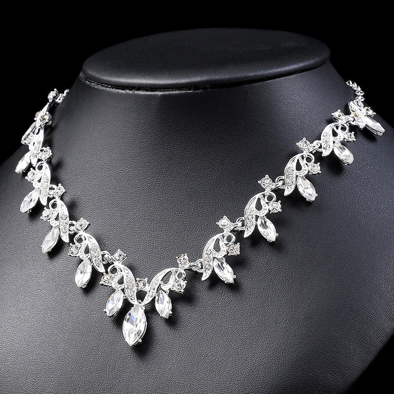 Women's Bride Suite Crystal Gem Short Clavicle Jewelry Set