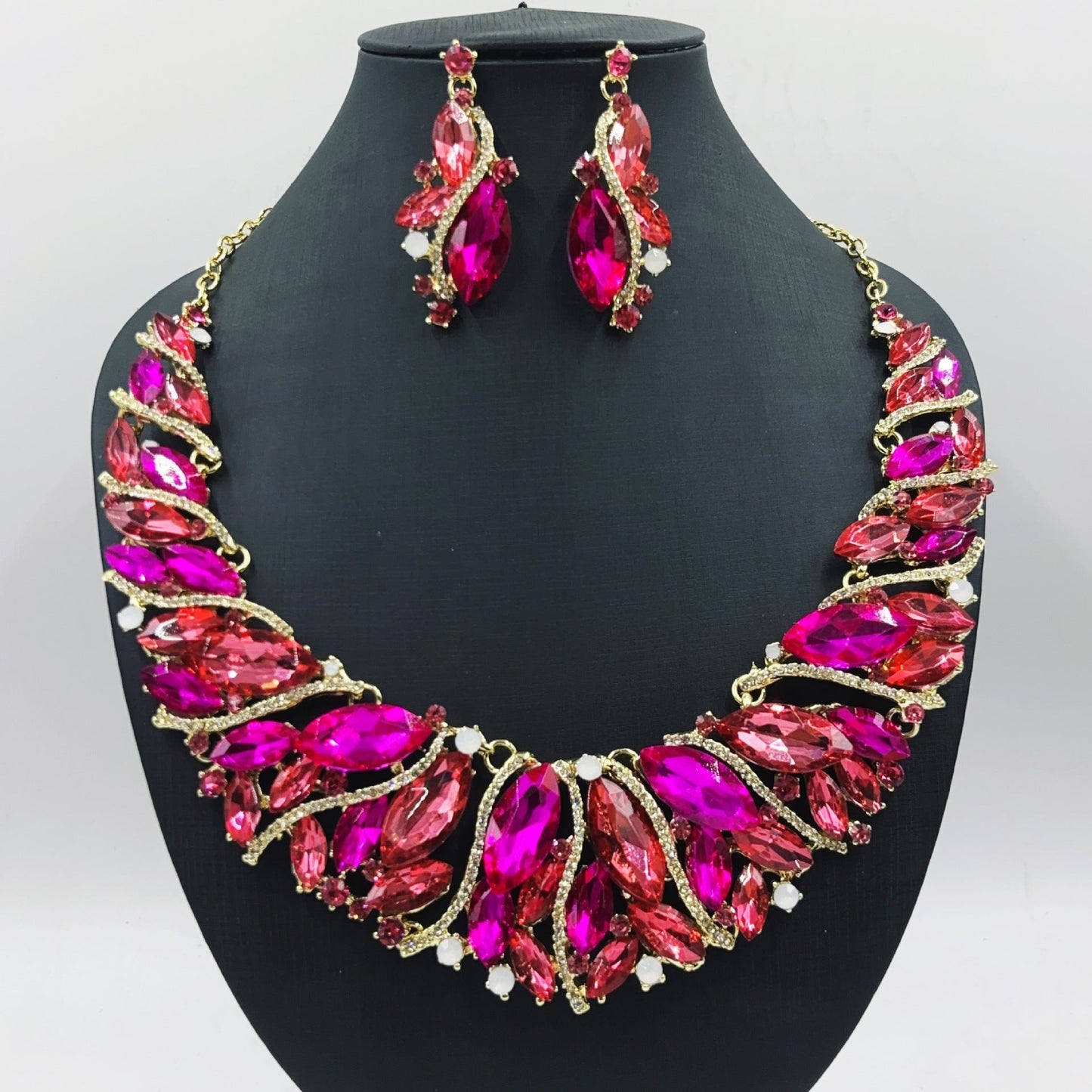 Women's Exaggerated 2 Pcs Crystal Suite Bridal Jewelry Set