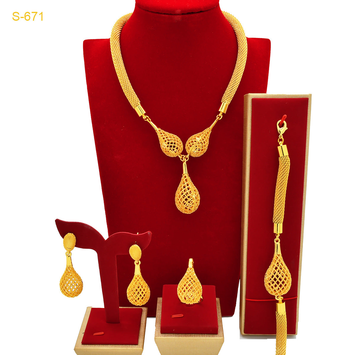 Women's Gold-plated Water Drop Banquet Wedding Imitation Jewelry Set